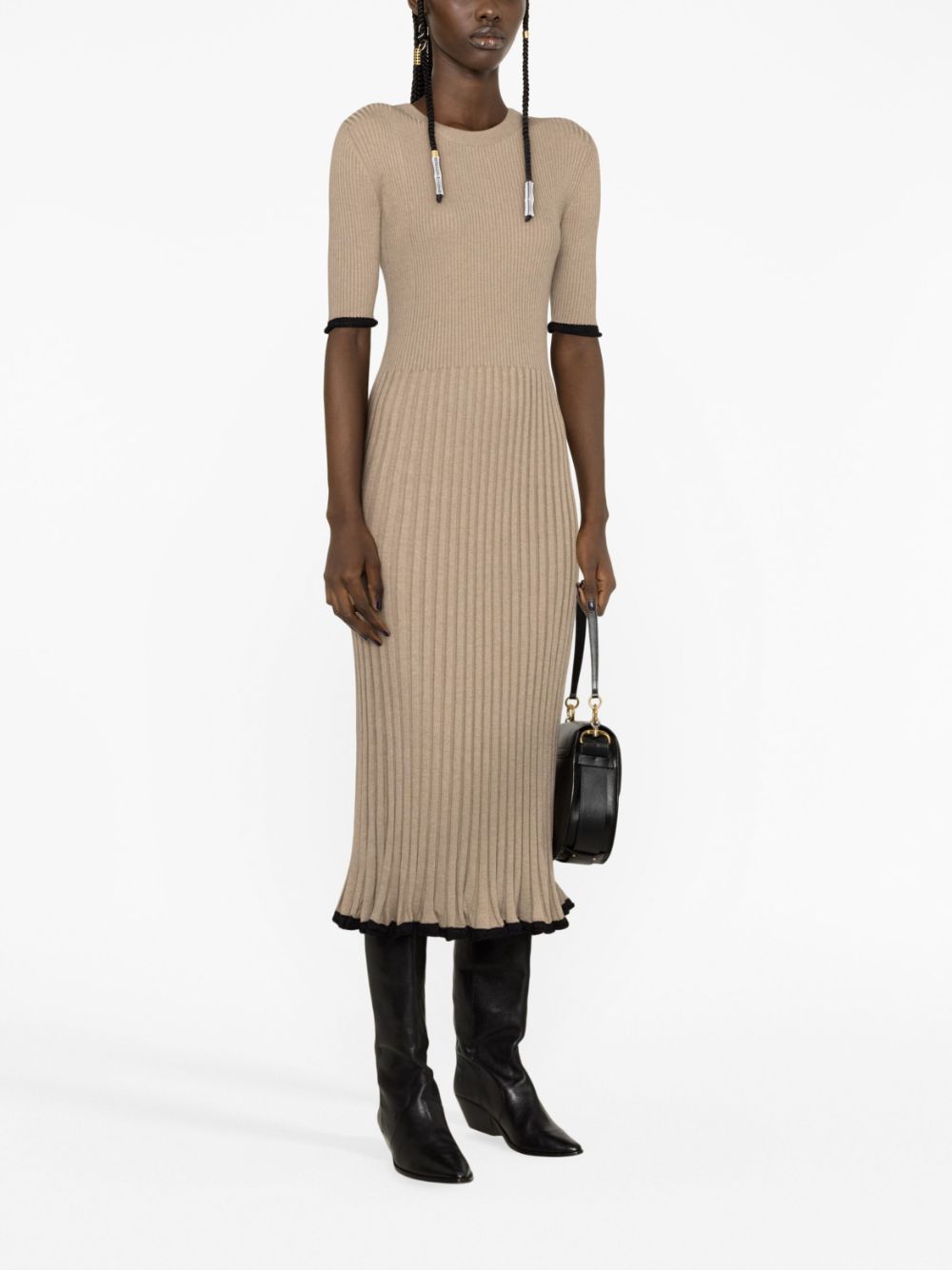 Proenza Schouler Silk Cashmere Short Sleeve Dress - 253 TAUPE