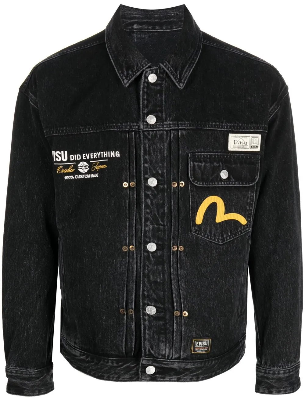 

EVISU slogan-print denim jacket - Black