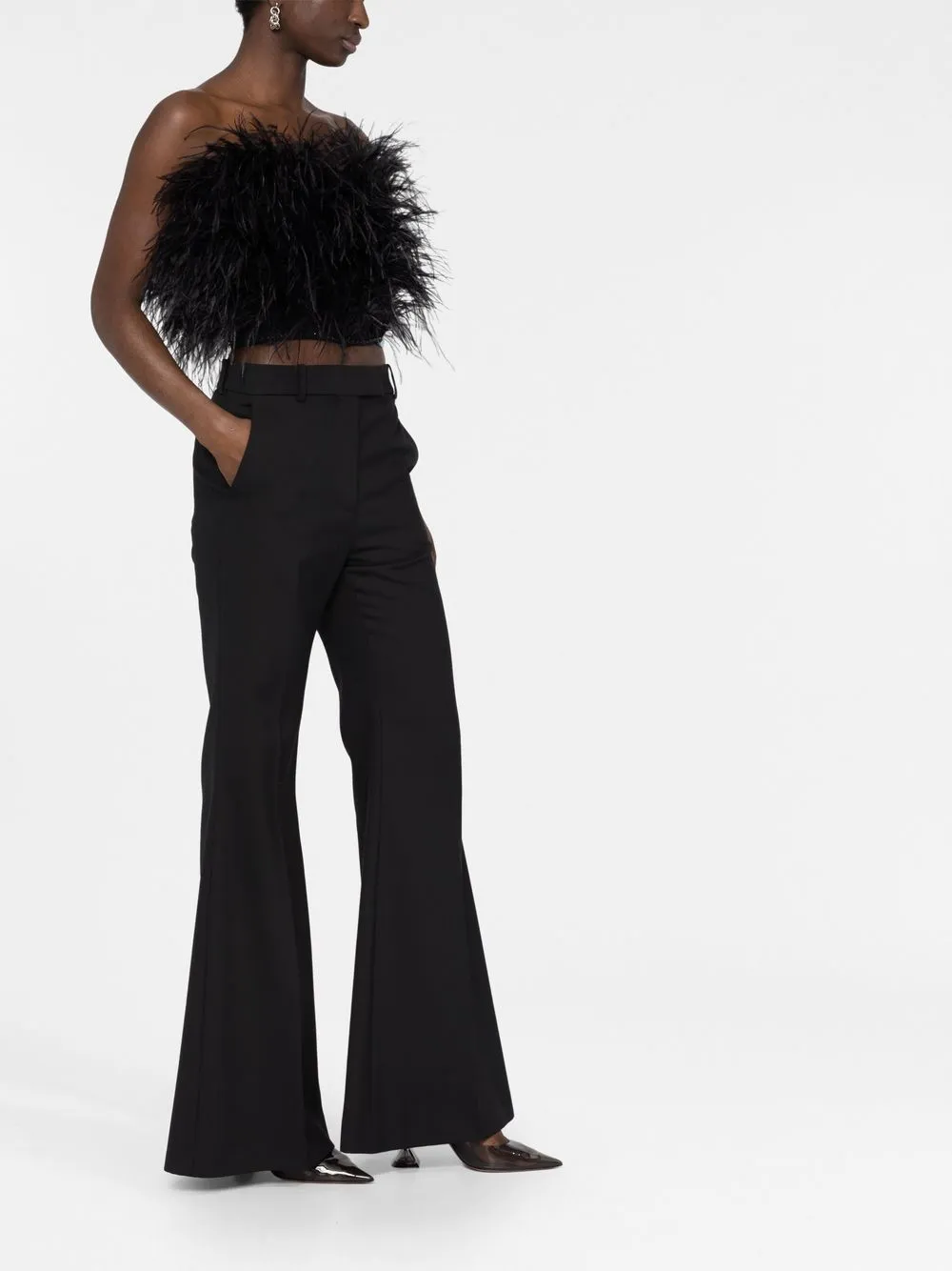 AMEN FEATHER-DETAIL CROPPED TOP