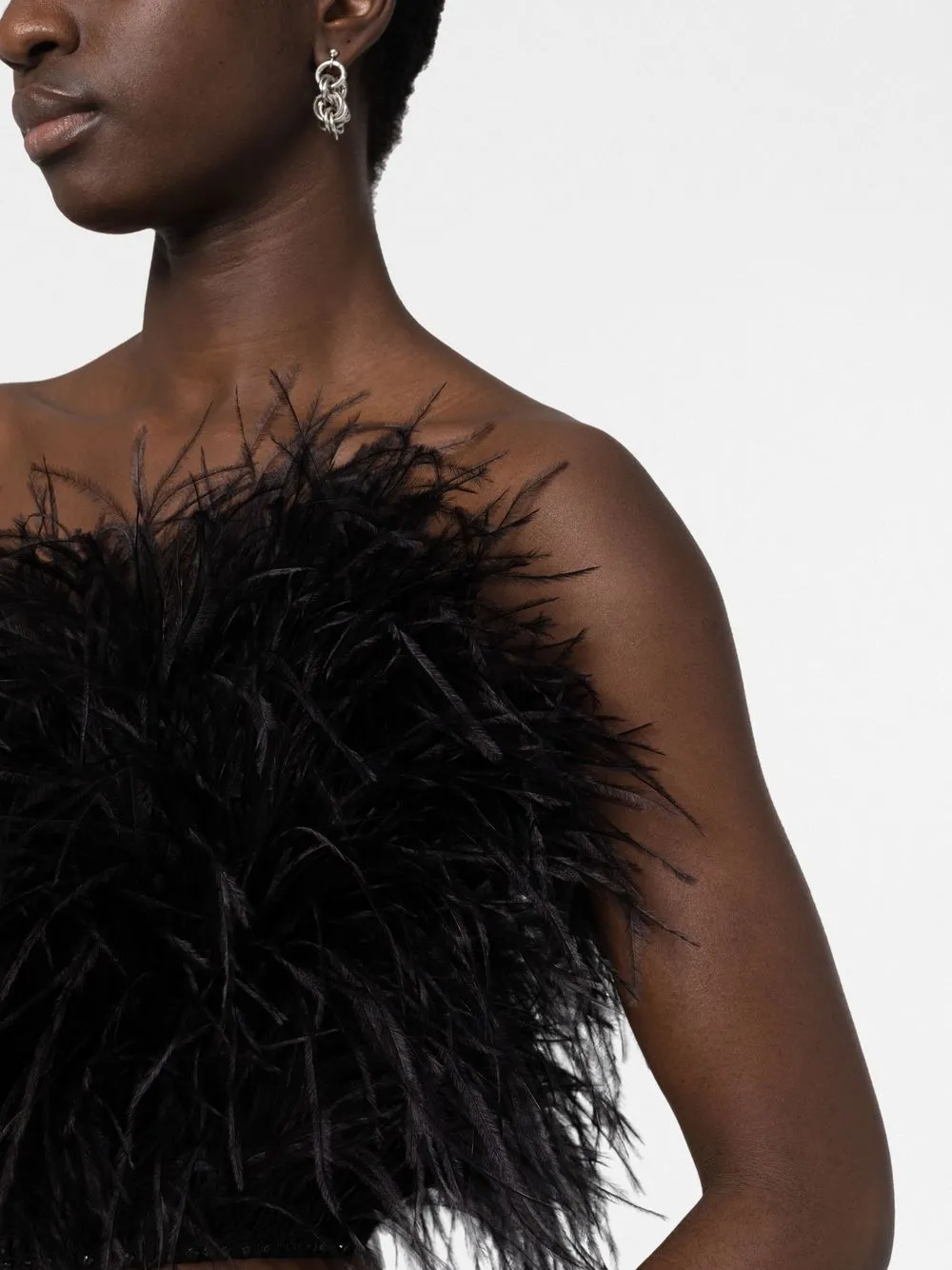 AMEN FEATHER-DETAIL CROPPED TOP