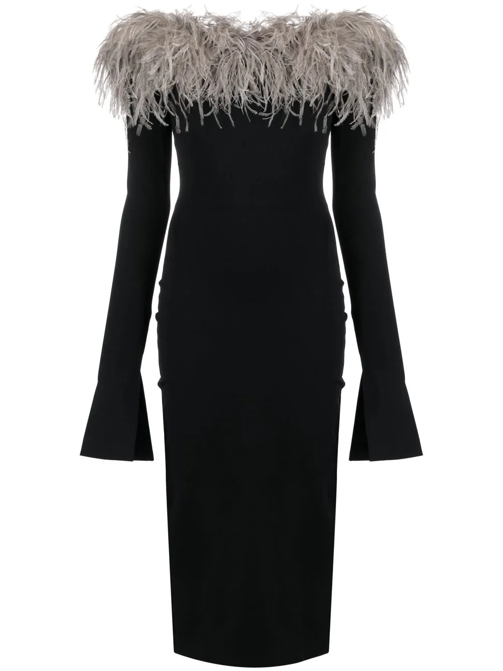 

16Arlington feather-trim off-shoulder midi dress - Black