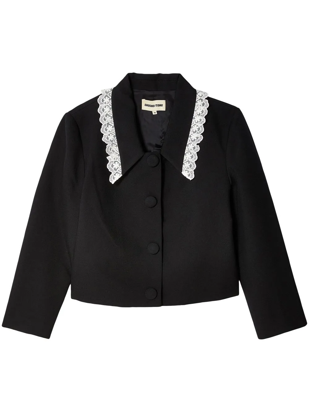 

SHUSHU/TONG lace-trim cropped jacket - Black