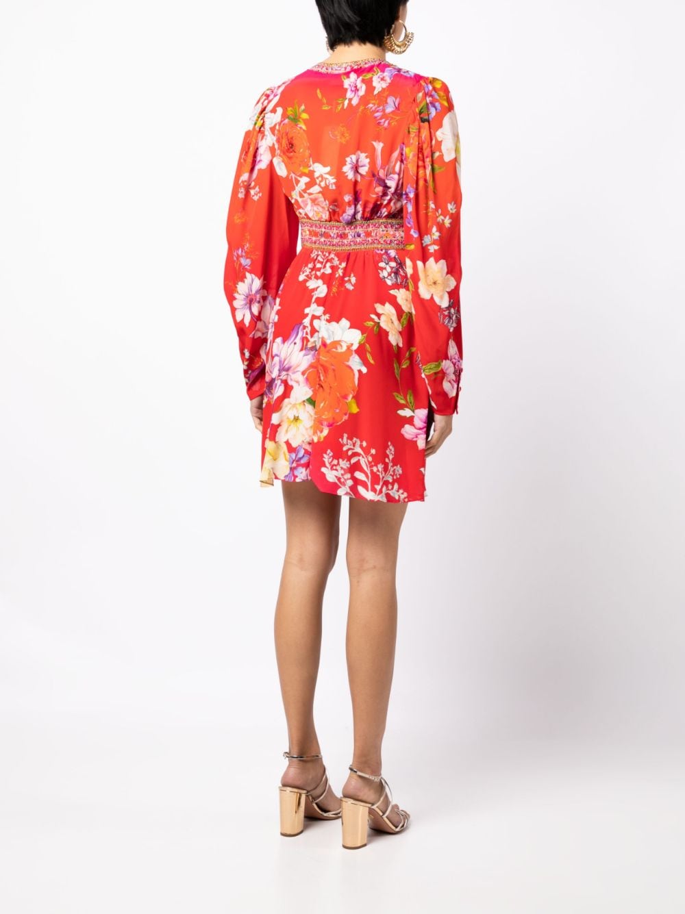 Shop Camilla Floral-print Puff-sleeved Dress In Red