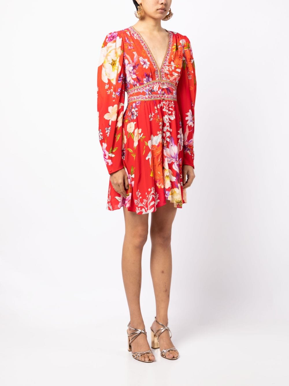 Shop Camilla Floral-print Puff-sleeved Dress In Red