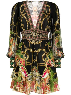 alice + olivia valencia tiered long-sleeve mini dress ALICE + OLIVIA Valencia Mini Dress