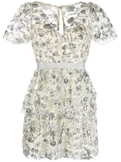 Self-Portrait sequined tiered minidress