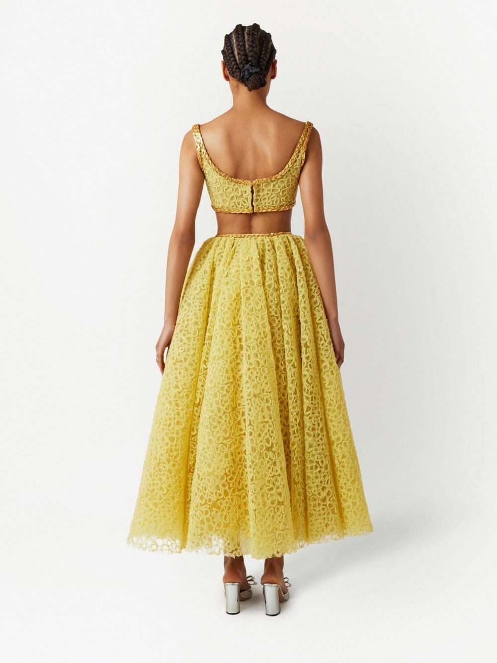 Shop Giambattista Valli Lace-embrioidered Full Skirt In Yellow