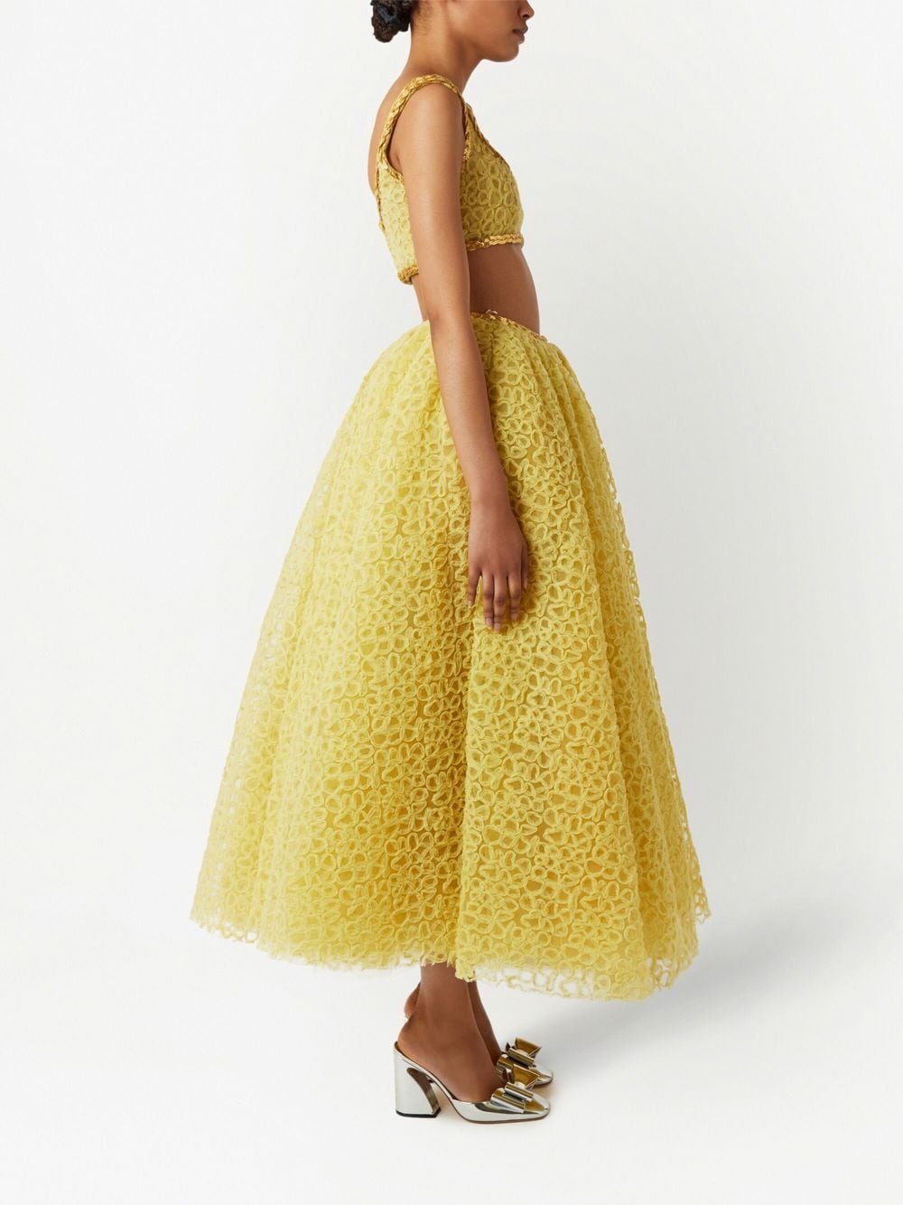 Shop Giambattista Valli Lace-embrioidered Full Skirt In Yellow