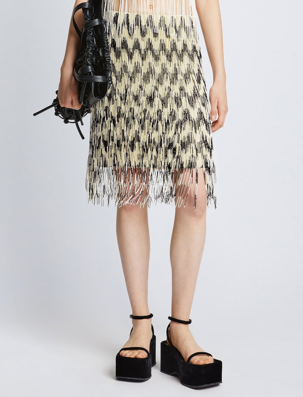 Graphic Beaded Fringe Embroidered Skirt