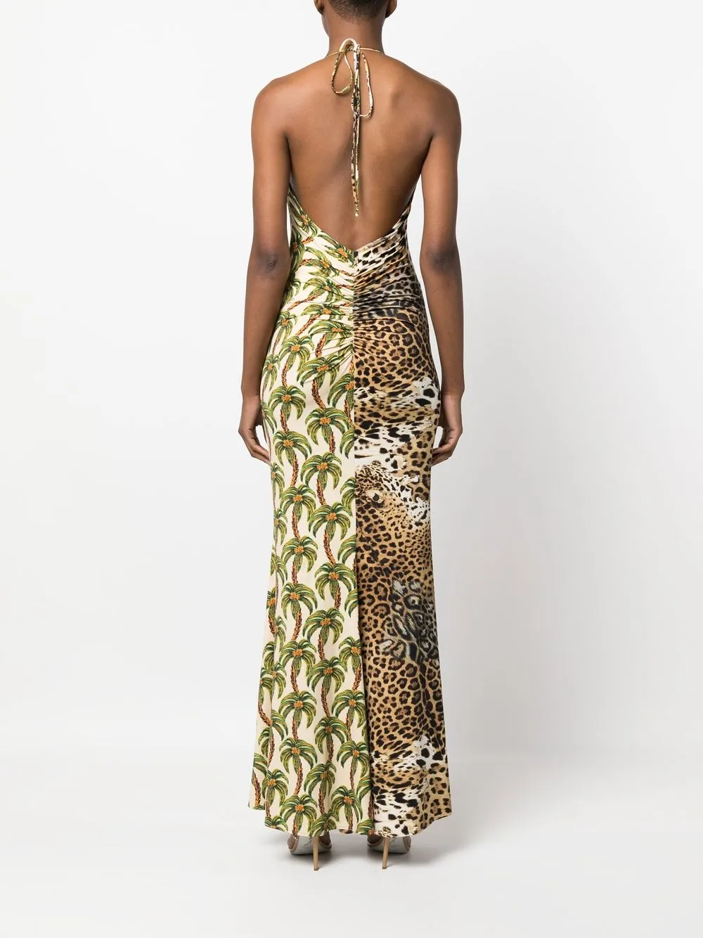 Shop Roberto Cavalli Mix-print Halterneck Maxi Dress In Neutrals