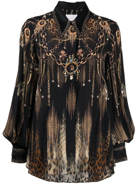 Camilla baroque-print silk shirt 