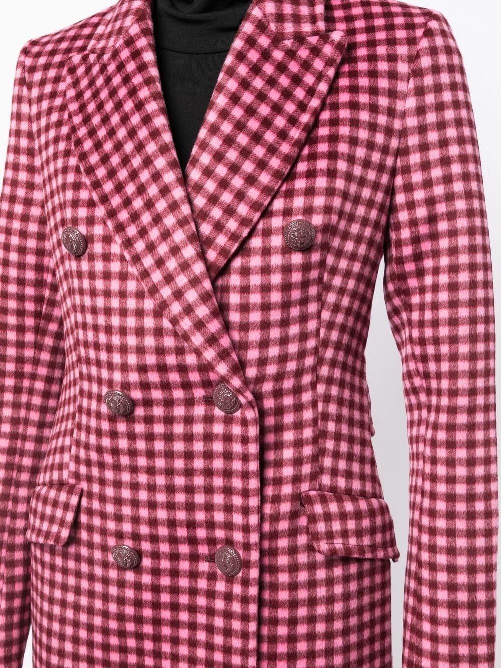 Shop Rebecca Vallance Double-breasted Plaid Wool Coat In Pink