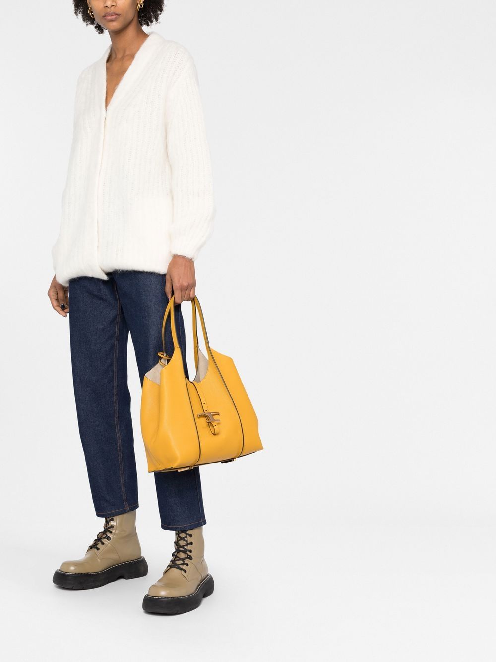 Shop Tod's Small T Timeless Tote Bag In Yellow