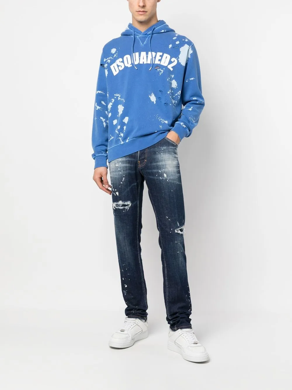 Dsquared2 logo print Distressed Hoodie Farfetch