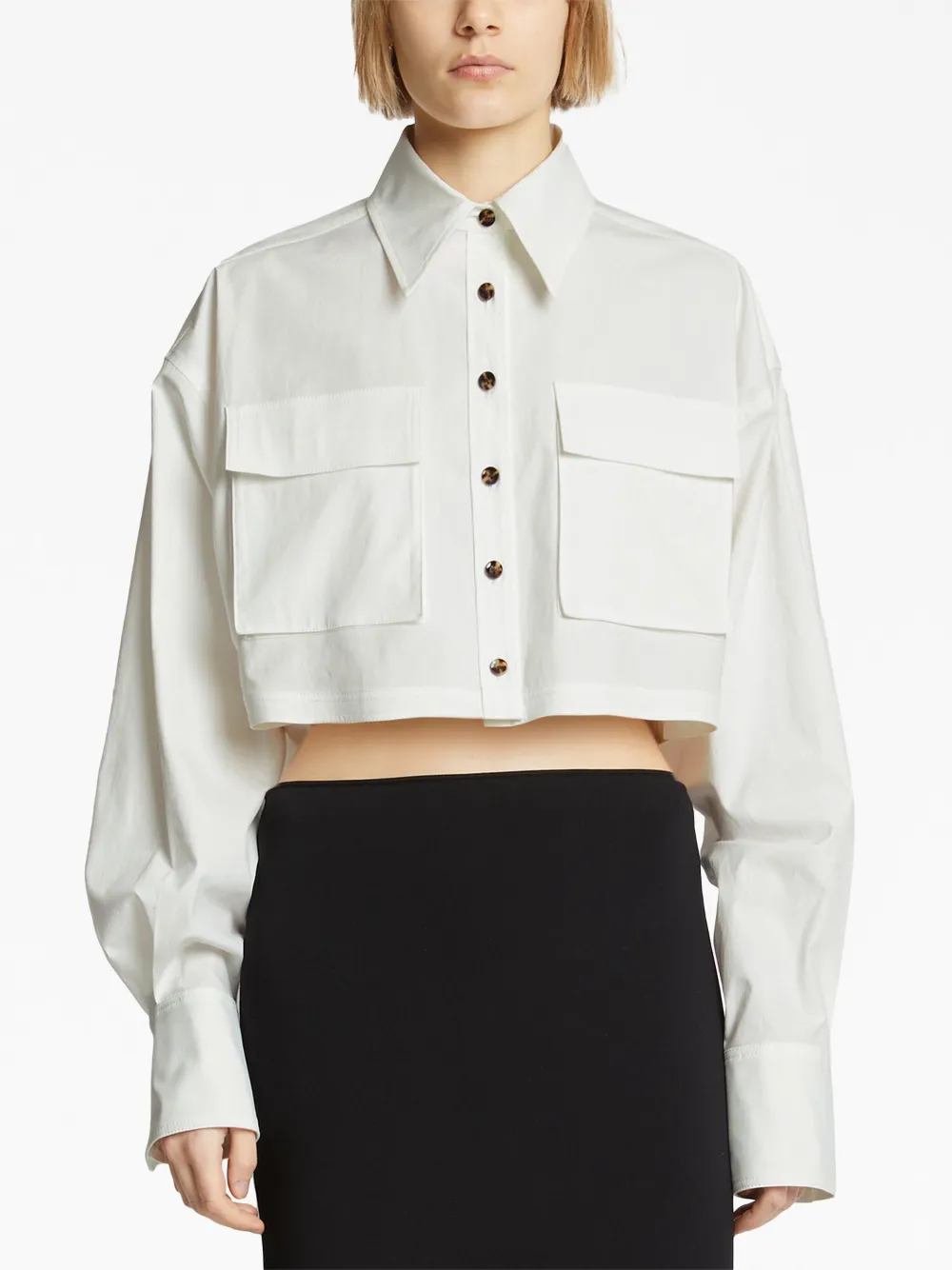 Proenza Schouler Eco Poplin Cropped Button-front Shirt In Weiss