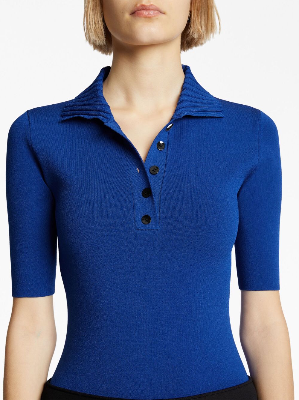 Shop Proenza Schouler Short-sleeved Knitted Polo Bodysuit In Blau