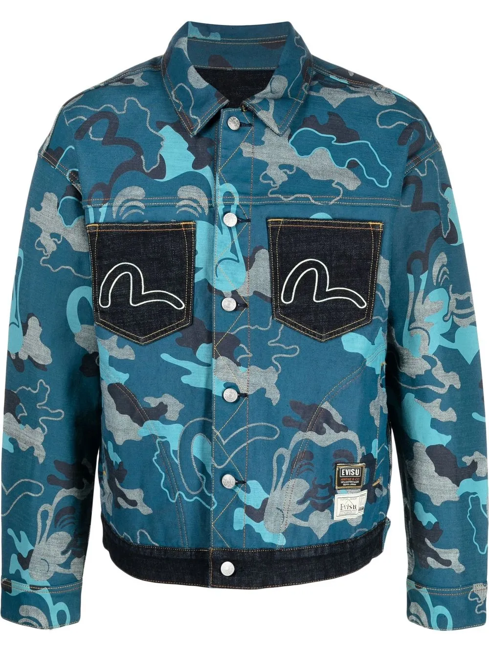 

EVISU abstract-pattern denim jacket - Blue