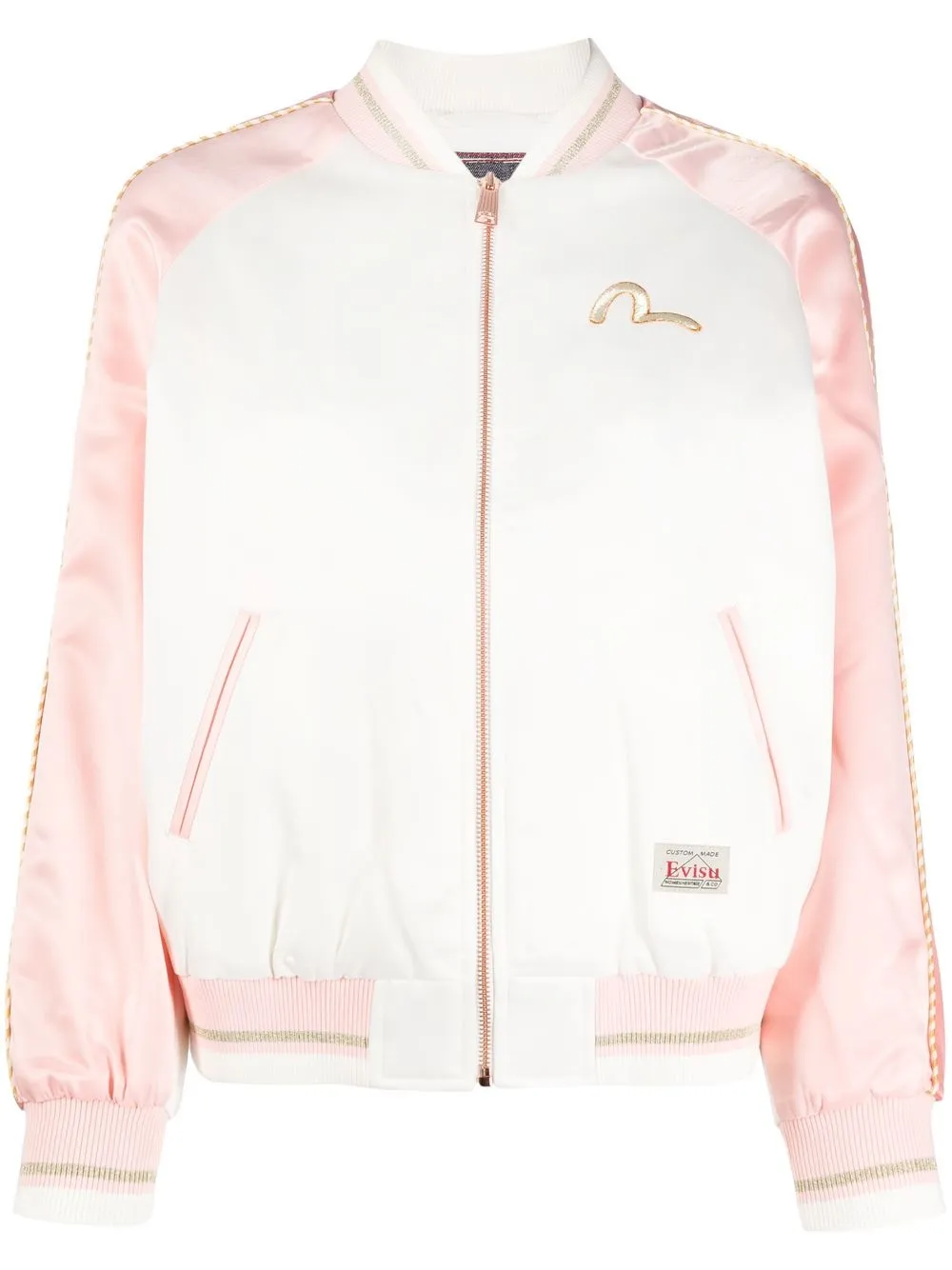 

EVISU embroidered satin bomber jacket - White