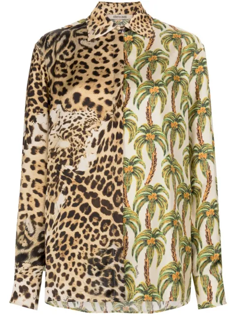 Roberto Cavalli mix-print long-sleeve shirt 