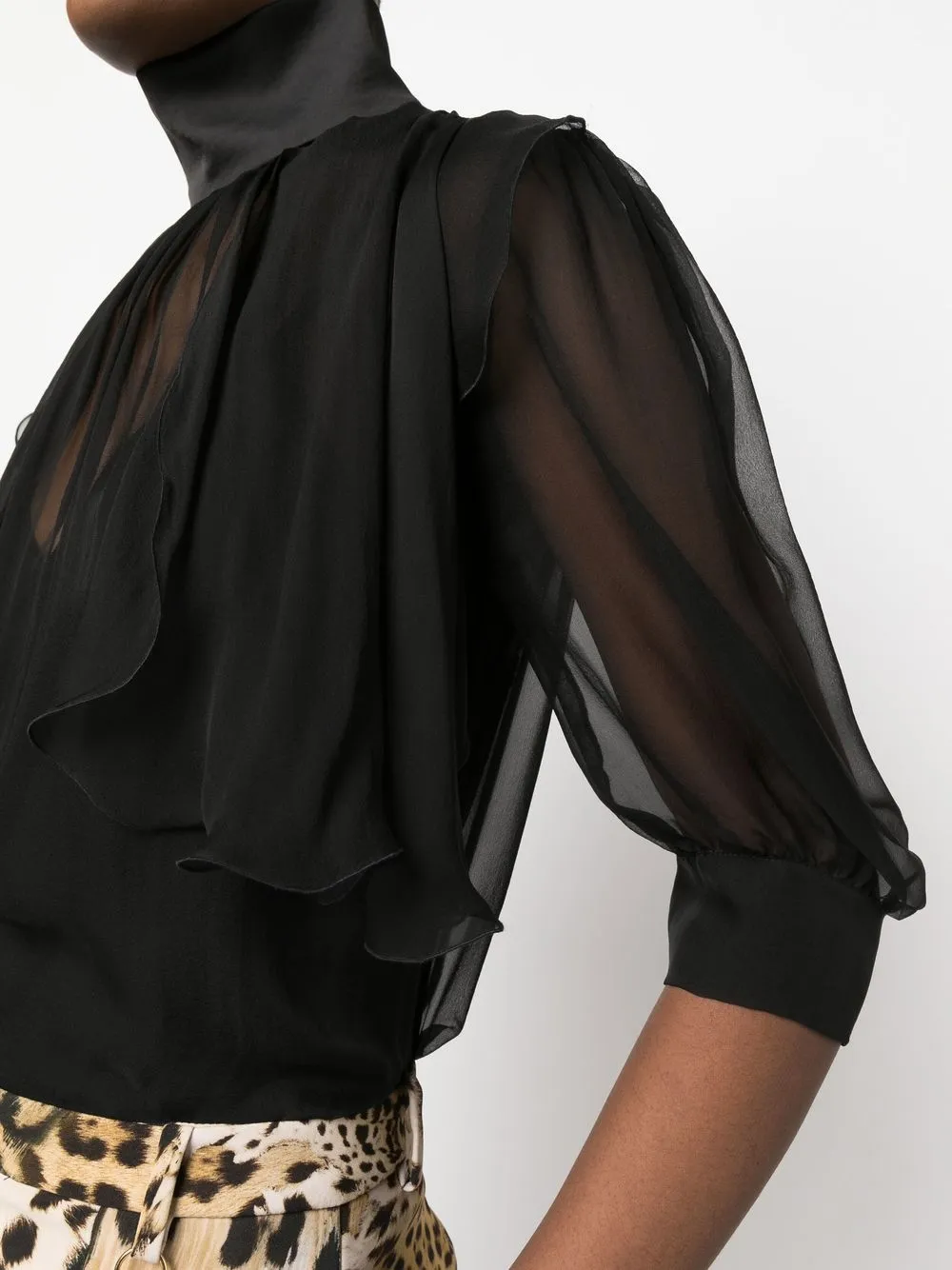 ROBERTO CAVALLI SEMI-SHEER HIGH-NECK BLOUSE