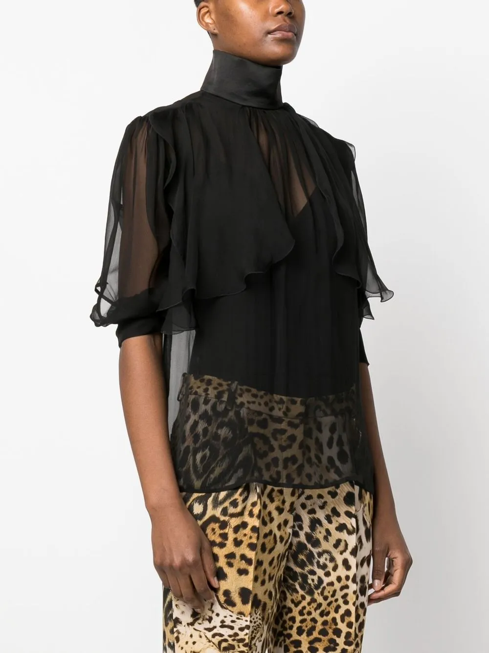 ROBERTO CAVALLI SEMI-SHEER HIGH-NECK BLOUSE