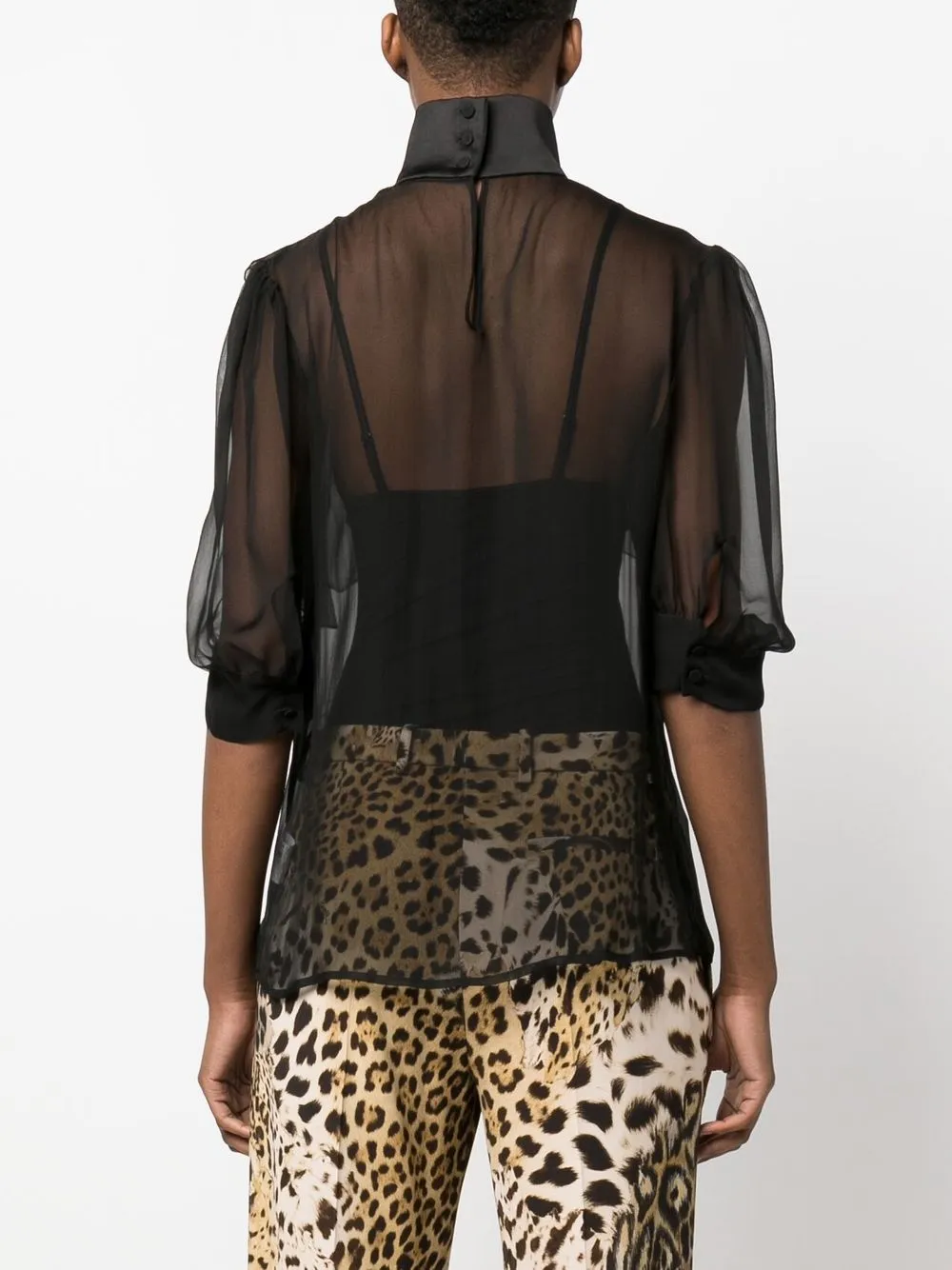 ROBERTO CAVALLI SEMI-SHEER HIGH-NECK BLOUSE