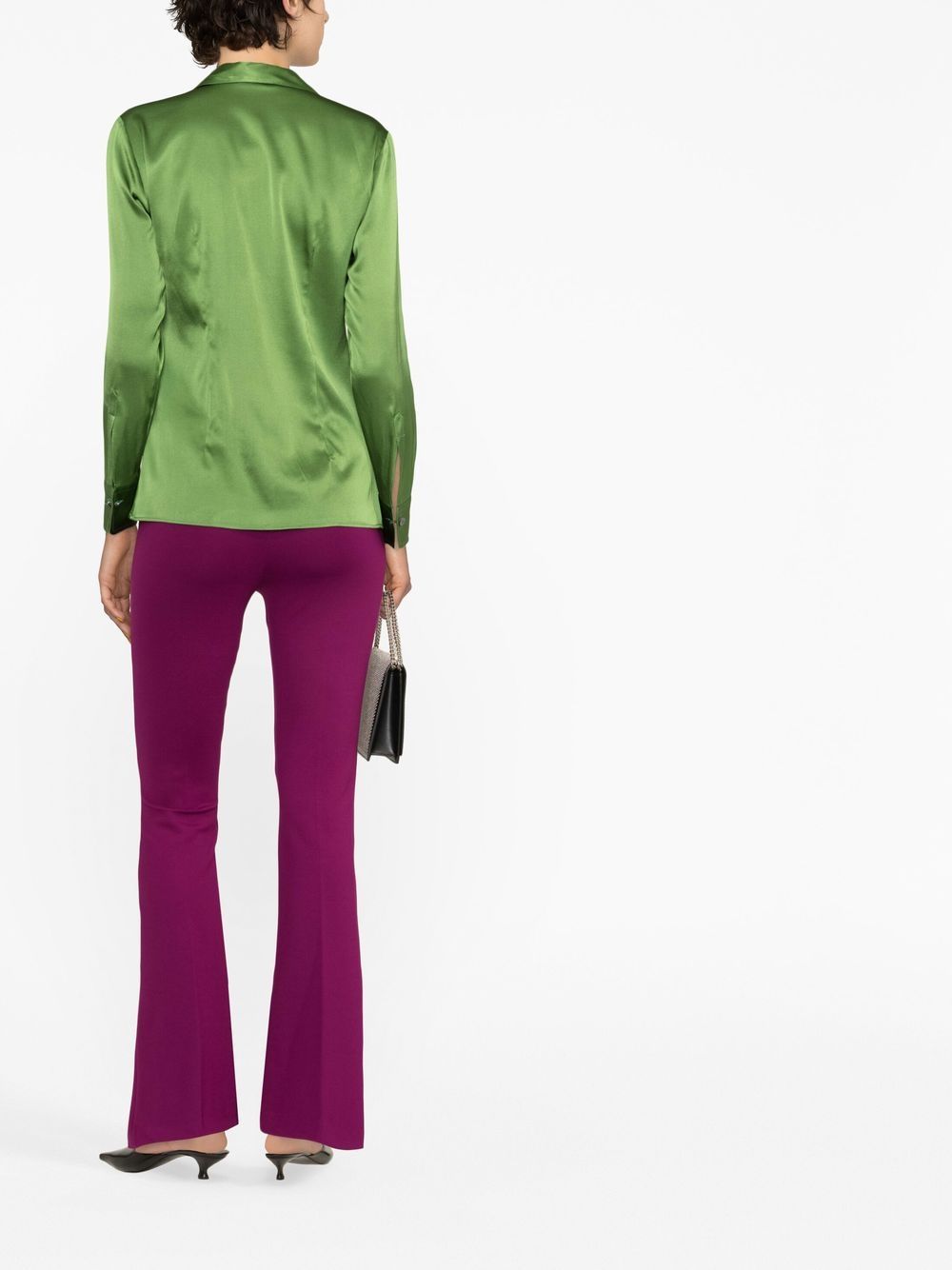 Shop Blanca Vita Mid-rise Flared Trousers In Purple