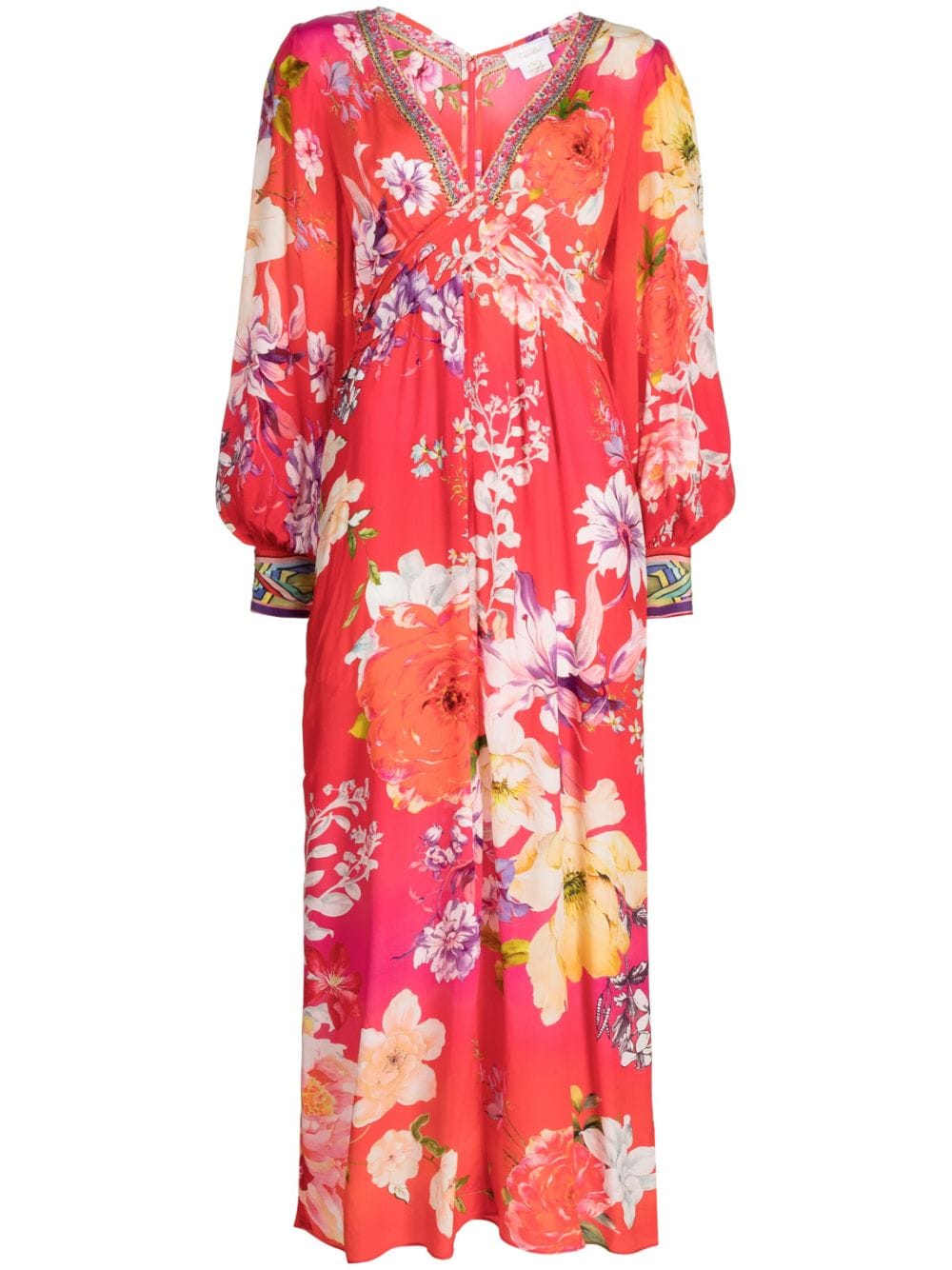 Camilla Floral-print Midi Dress In Red