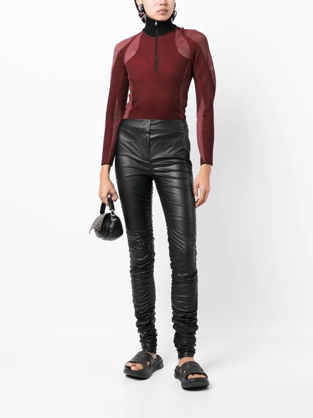 We11done Legging van imitatieleer - Zwart