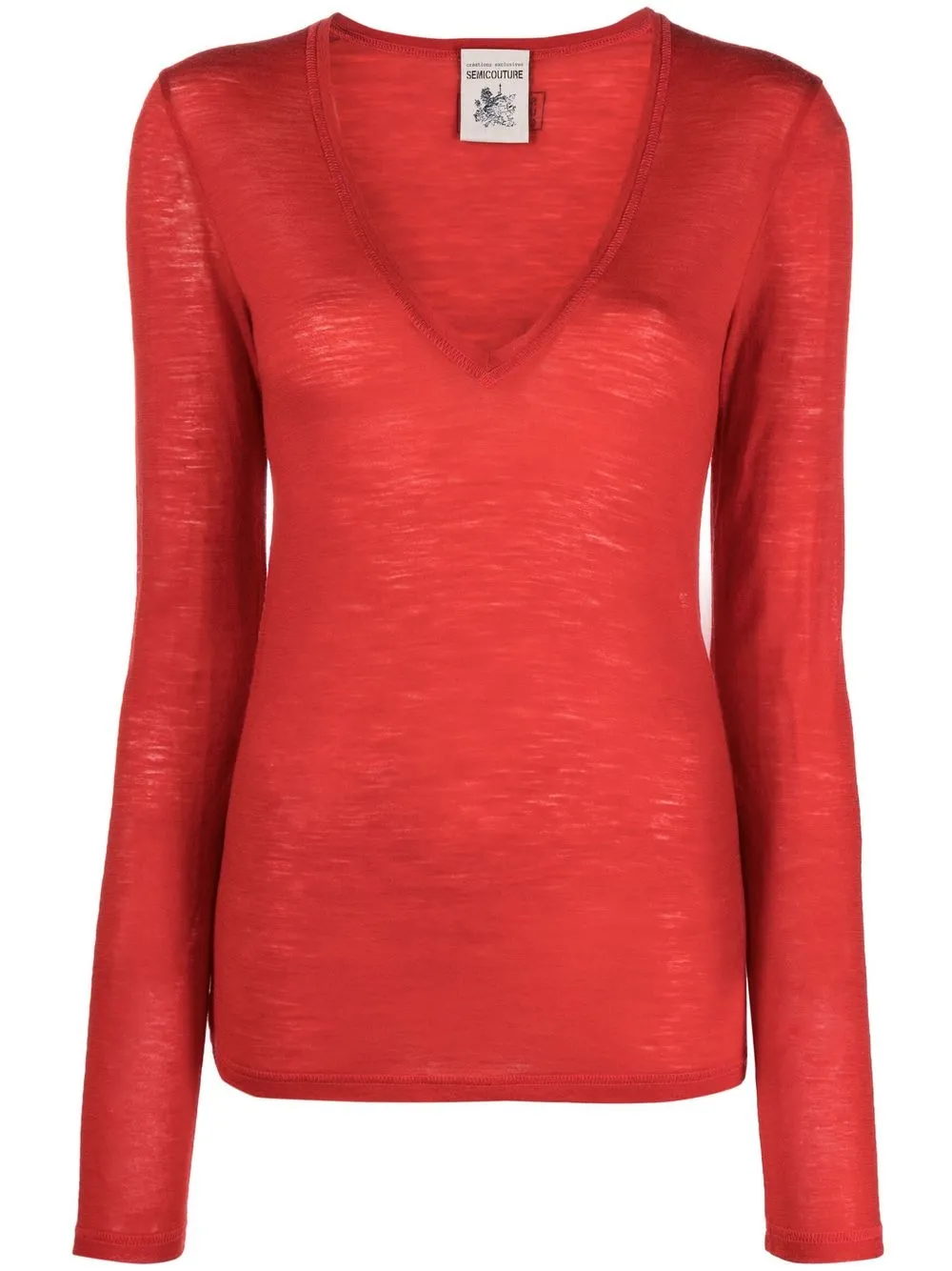 

Semicouture deep V-neck fine-knit jumper - Red