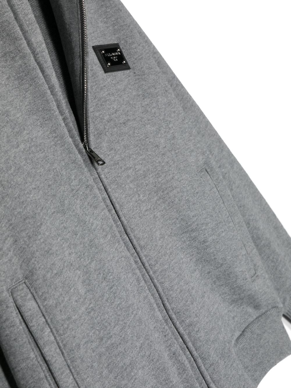Shop Dolce & Gabbana Logo-plaque Zip-up Cotton Hoodie In Grey