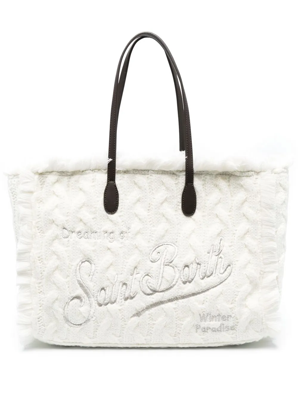 

MC2 Saint Barth embroidered-logo cable-knit tote bag - White