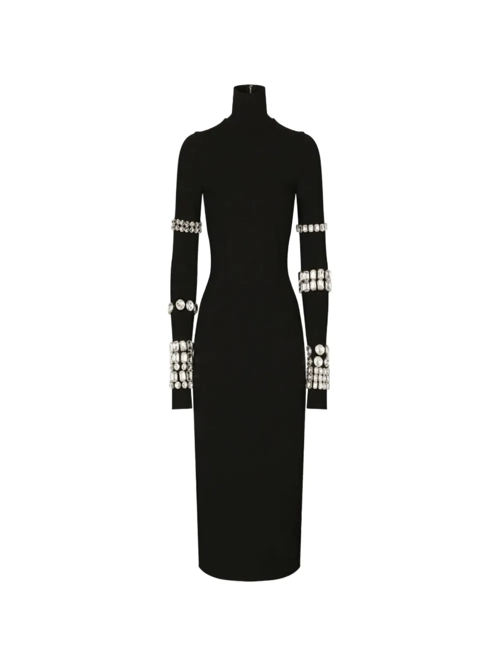 Dolce & Gabbana KIM Calf-length Dress In Jersey Milano Rib With Rhinestones - Black - 42