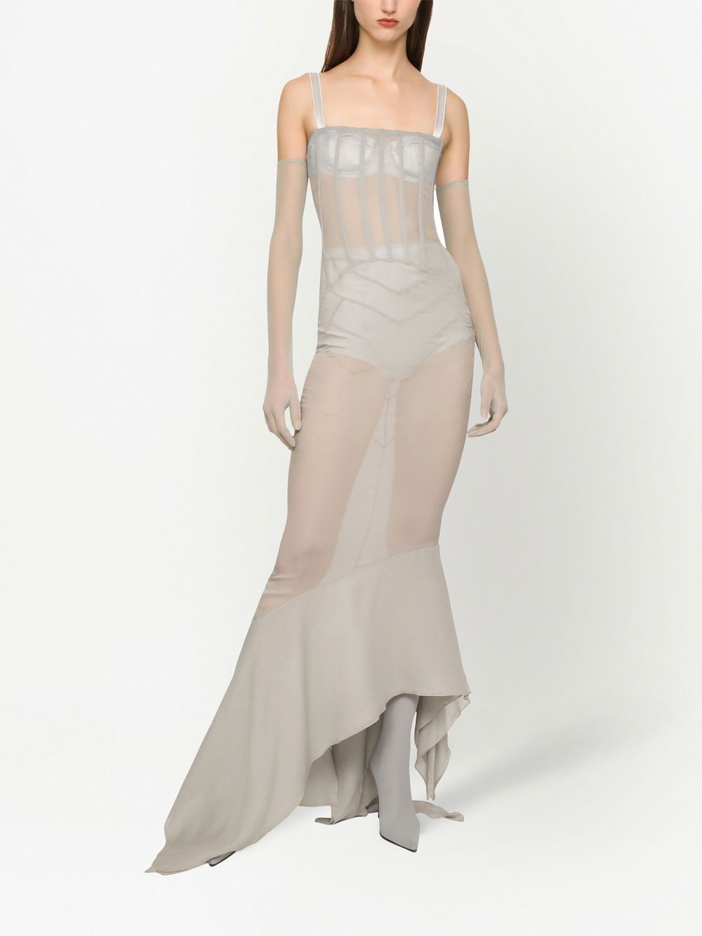 Shop Dolce & Gabbana Kim Dolce&gabbana Draped Silk Dress In Neutrals