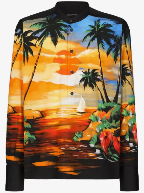 Dolce & Gabbana sunset-print collarless shirt