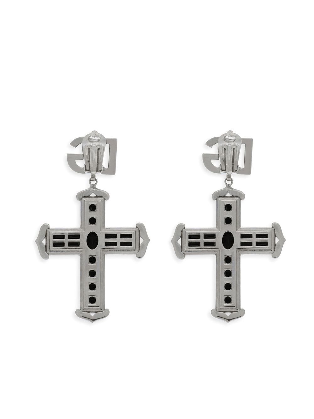 Shop Dolce & Gabbana Kim Dolce&gabbana Rhinestone-embellished Cross Earrings In Silver