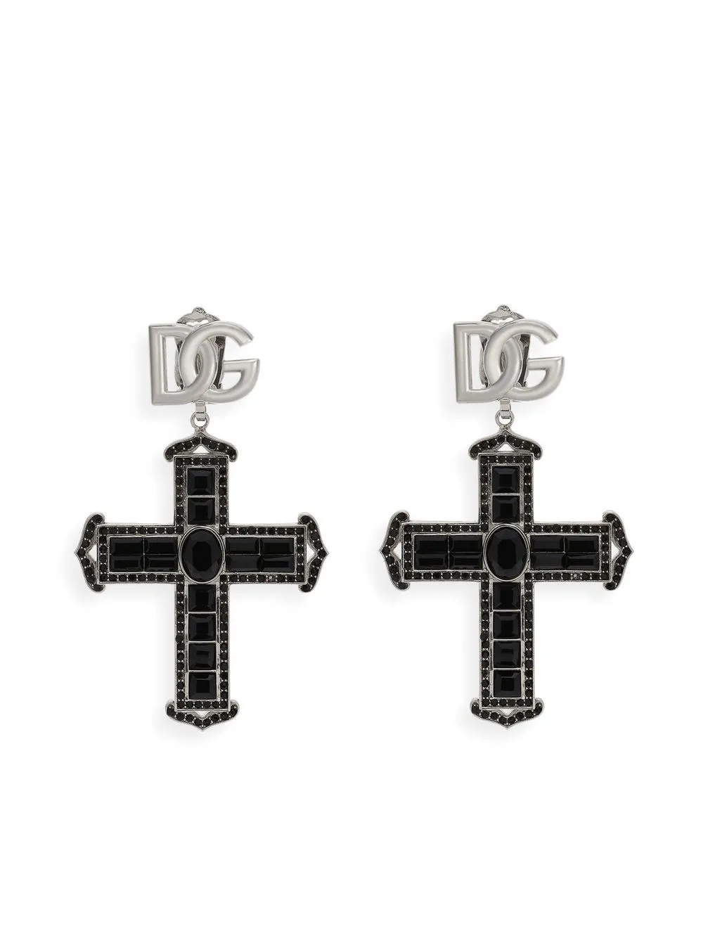 Shop Dolce & Gabbana Kim Dolce&gabbana Rhinestone-embellished Cross Earrings In Silver