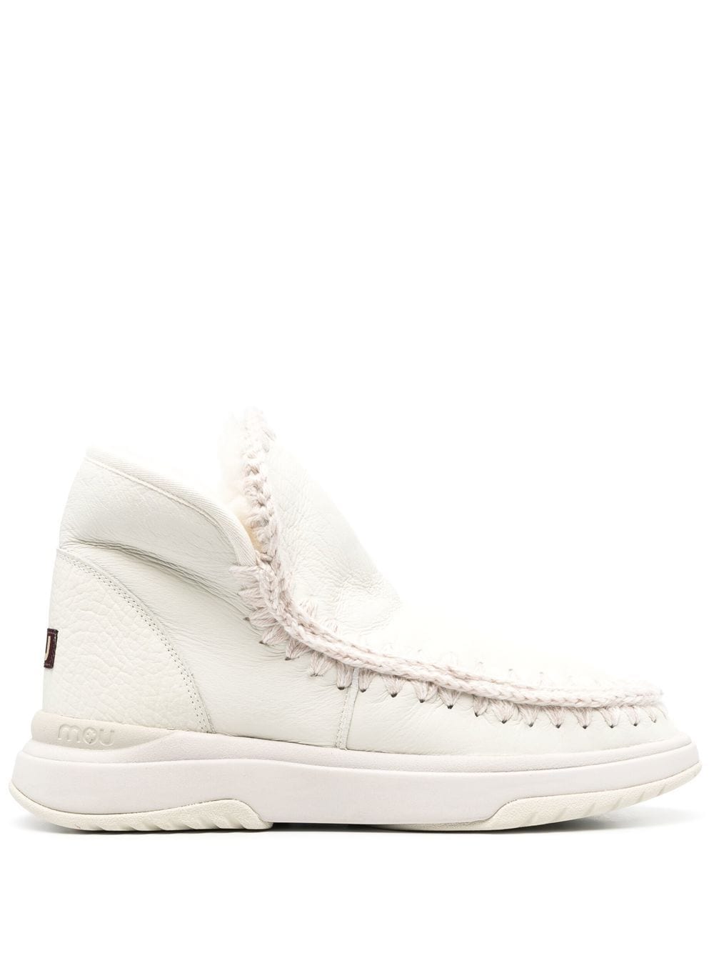 Mou Eskimo Jogger Low Heels Ankle Boots In White Leather