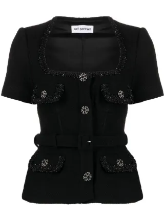Self-Portrait crystal-embellished Jacquard Top - Farfetch