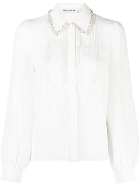 Self-Portrait pearl-embellished embroidered blouse
