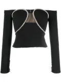 Self-Portrait crystal-embellished cut-out top - Black