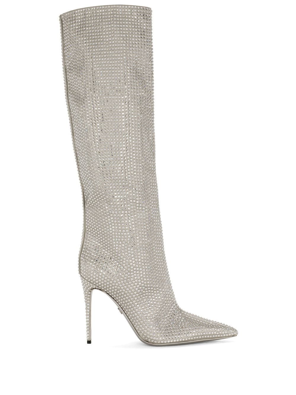 Shop Dolce & Gabbana Kim Dolce&gabbana Rhinestone-embellished Satin Boots In Silver
