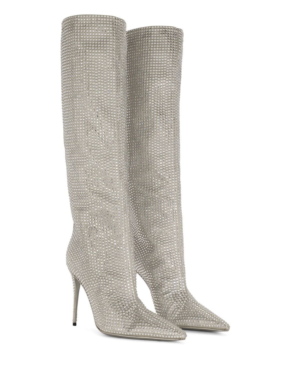 Shop Dolce & Gabbana Kim Dolce&gabbana Rhinestone-embellished Satin Boots In Silver