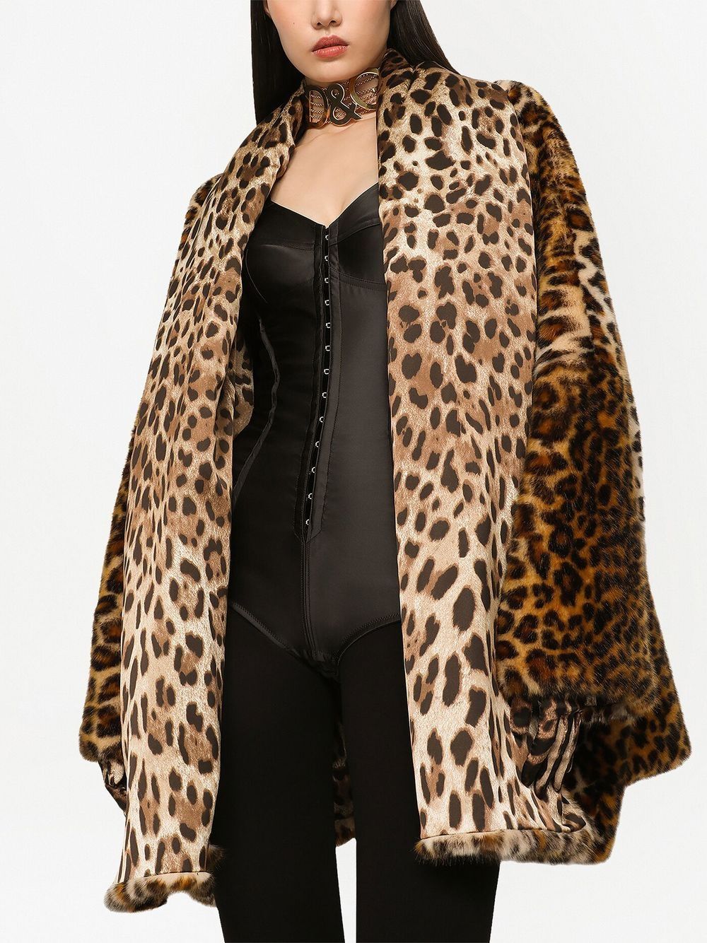 Shop Dolce & Gabbana Kim Dolce&gabbana Leopard-print Faux-fur Cape In Brown