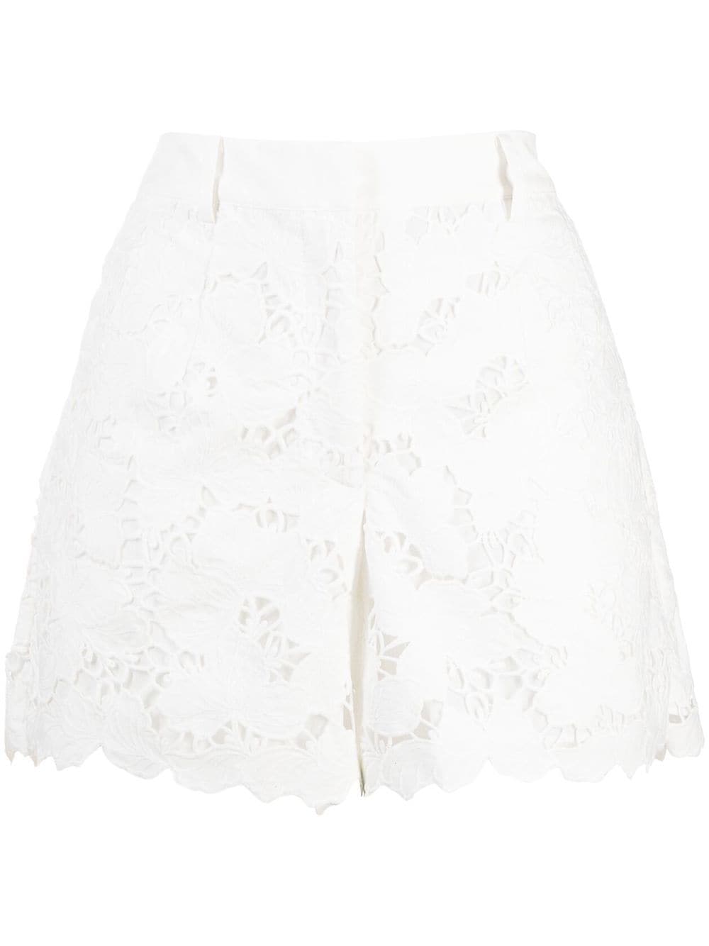 Shop Self-portrait Embroidered High-waisted Shorts In White