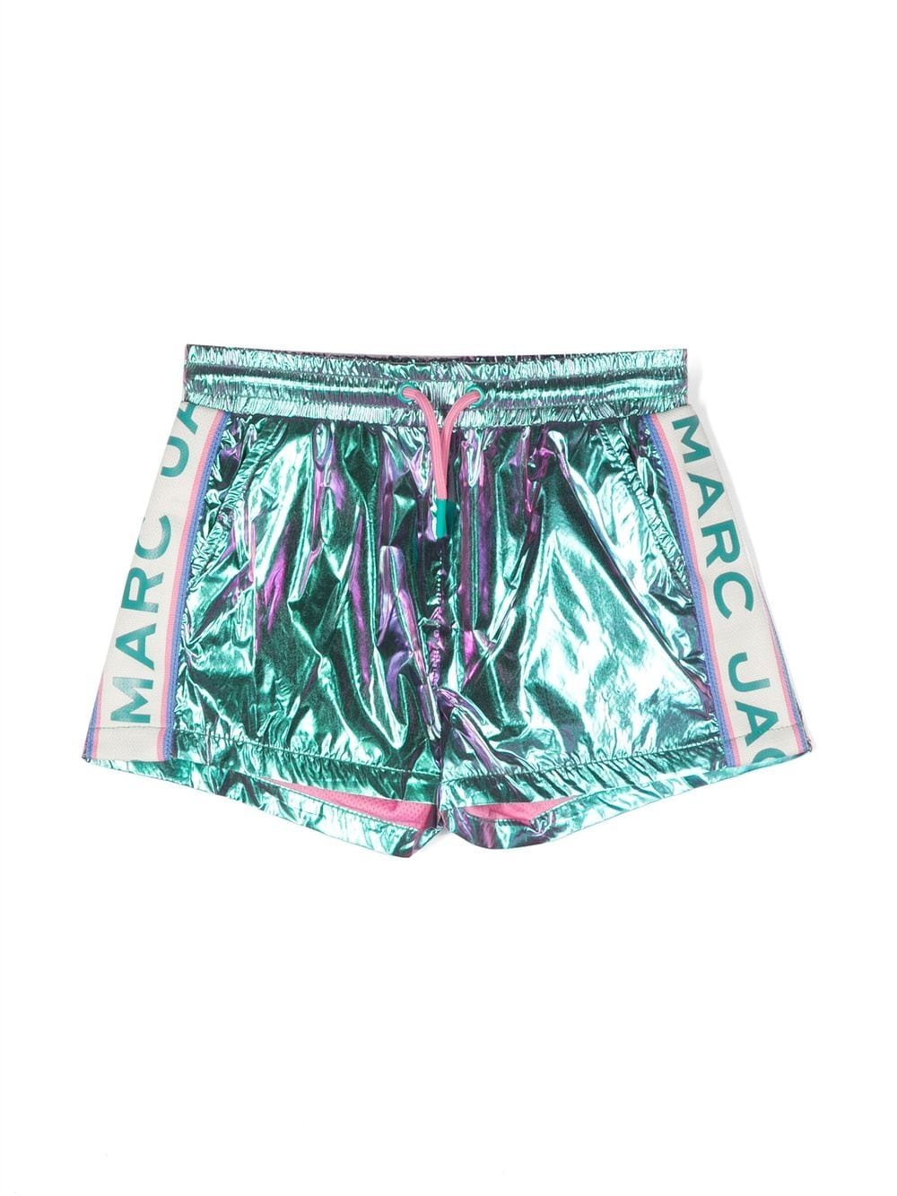 Marc Jacobs Kids' Logo Metallic Track Shorts In Multicolor