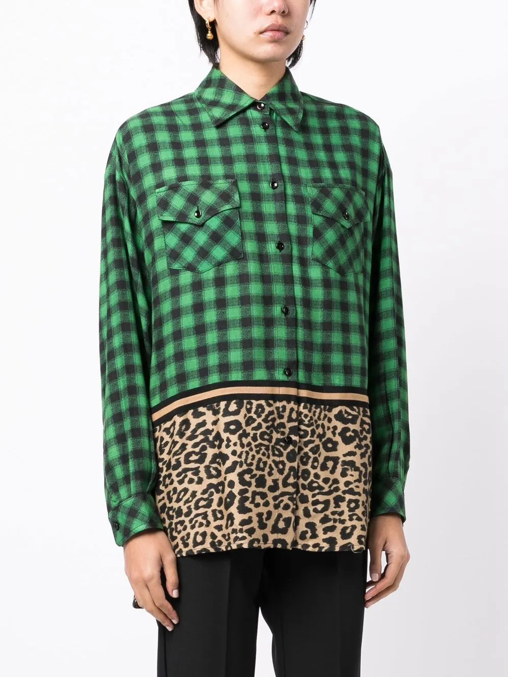 Ermanno Scervino Contrast-panel Checked Shirt In 绿色