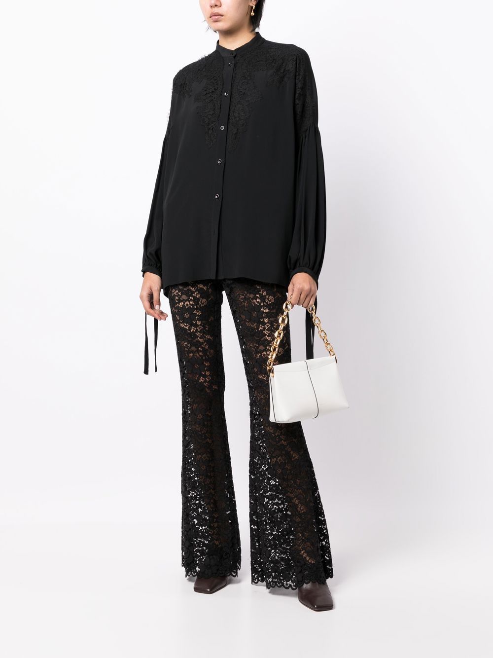 Shop Ermanno Scervino Lace-panel Long-sleeve Blouse In 黑色