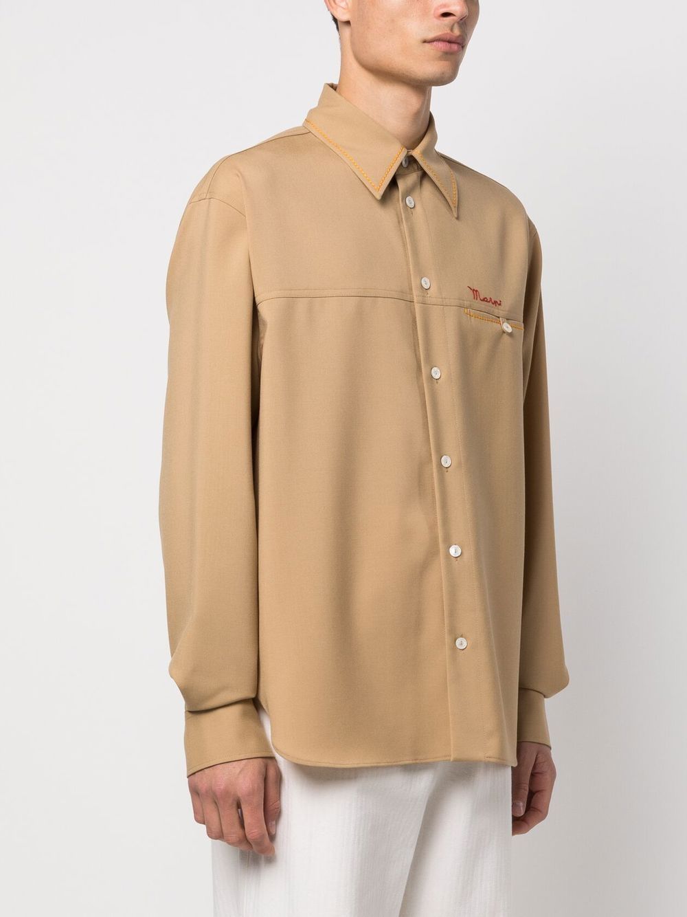 Marni virgin-wool embroidered-logo shirt Men