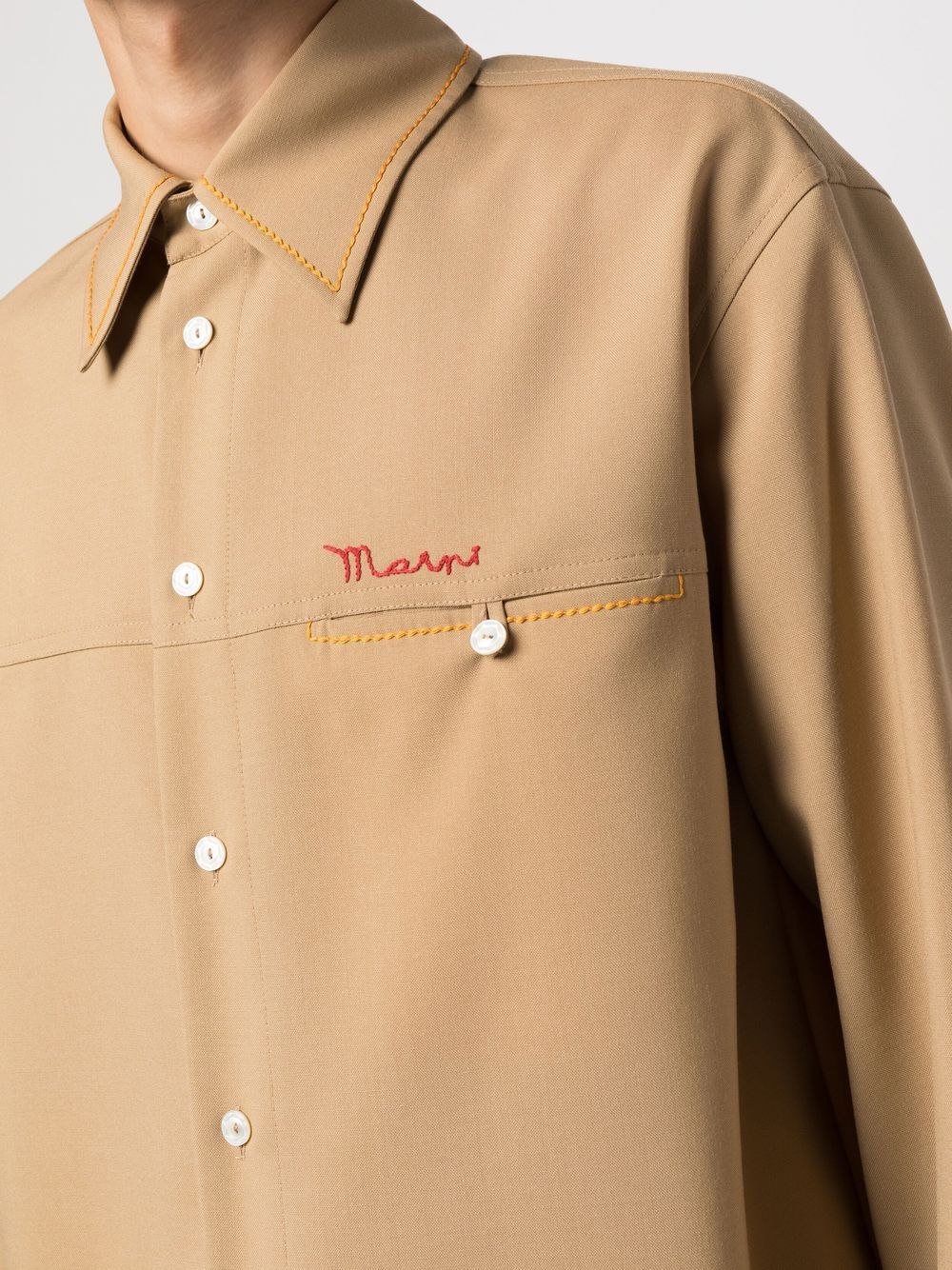 Marni virgin-wool embroidered-logo shirt Men